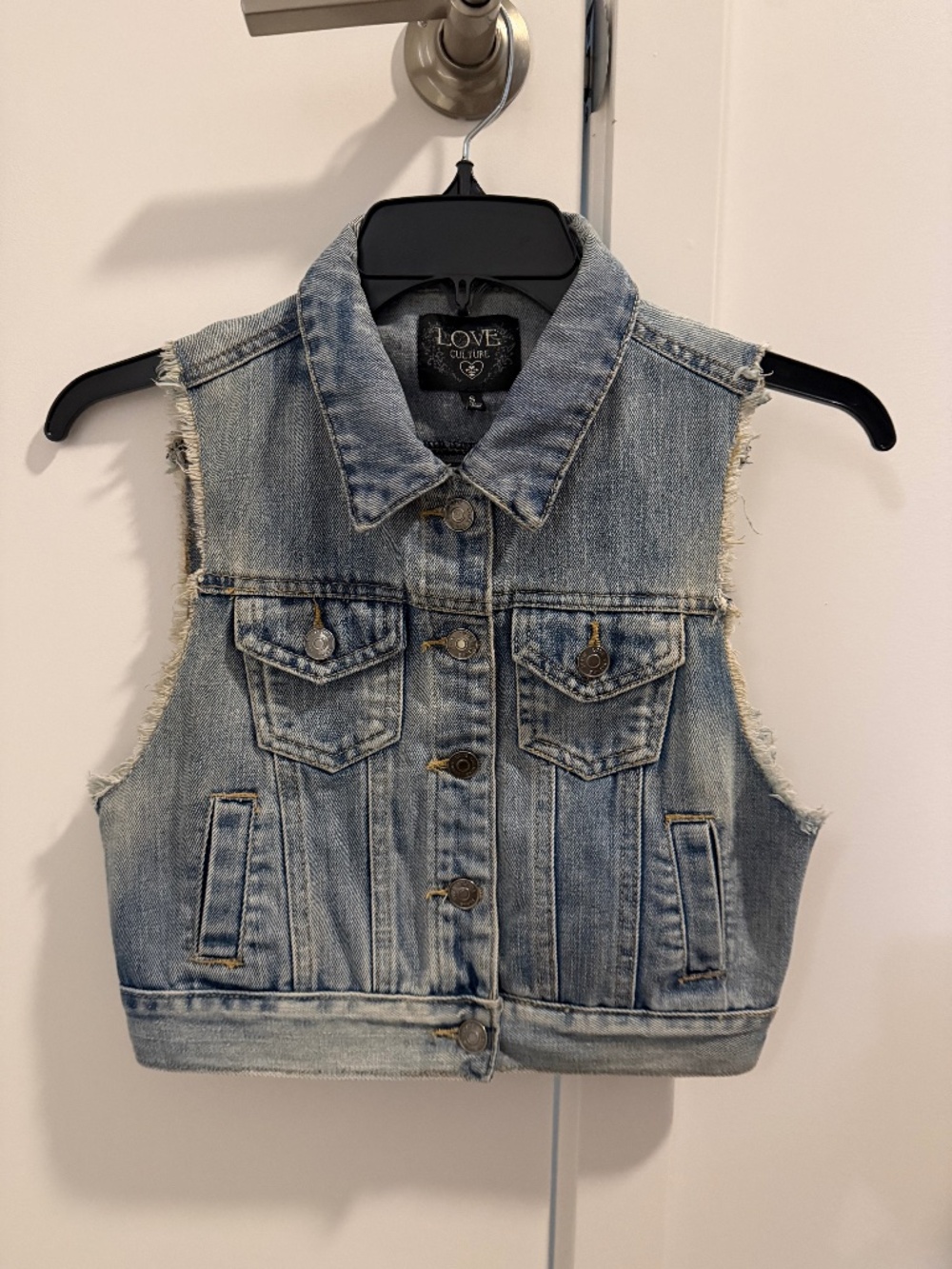 Love Culture Denim Vest Small Light Wash Distressed Jean Jacket - Picture 8 of 10